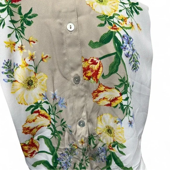 Sara Michelle Beige and White with Floral Print Blouse Fall top 90s Y2K top nwt - Picture 8 of 9